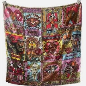 Vintage 60's Astrological Signs Hand Rolled Scarf ~ 1960s MOD ~ Zodiac Signs.